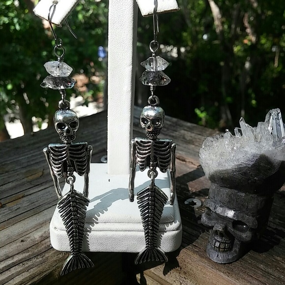 Herkimer Goth Skeleton Mermaid Earrings - Picture 4 of 6
